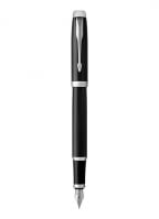 Fountain Pen, Black Lacquer Chrome Trim, Medium Nib with Blue Ink Refill