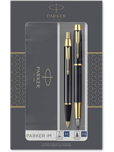 Parker IM Duo Gift Set with Ballpoint Pen & Fountain Pen, Gloss Black with Gold Trim