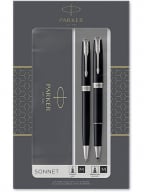Parker Sonnet Duo Gift Set with Ballpoint Pen & Fountain Pen (18K Gold Nib), Gloss Black with Gold Trim
