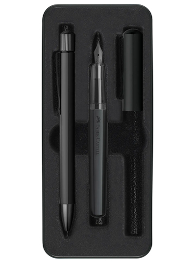 Hemijska olovka i naliv pero set - Faber-Castell, Hexo M, black