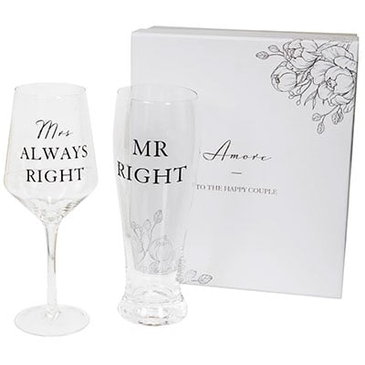Set čaša za vino i pivo - Amore, Mr Right & Mrs Always Right