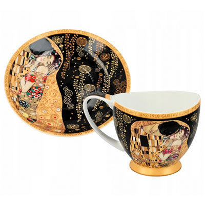 Šolja za espreso sa tacnom - Klimt, The Kiss, Black, 100 ml